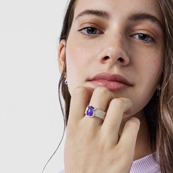 TOUS silver mesh ring with amethyst bear NWOT - Picture 7 of 10